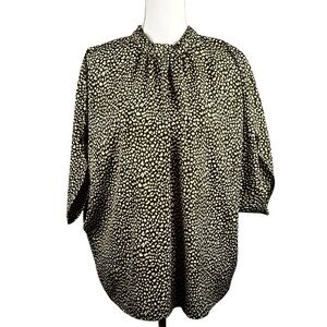 Angashion Green Cream Speckled Oversized Flowy High Neck Top Size Large New!
